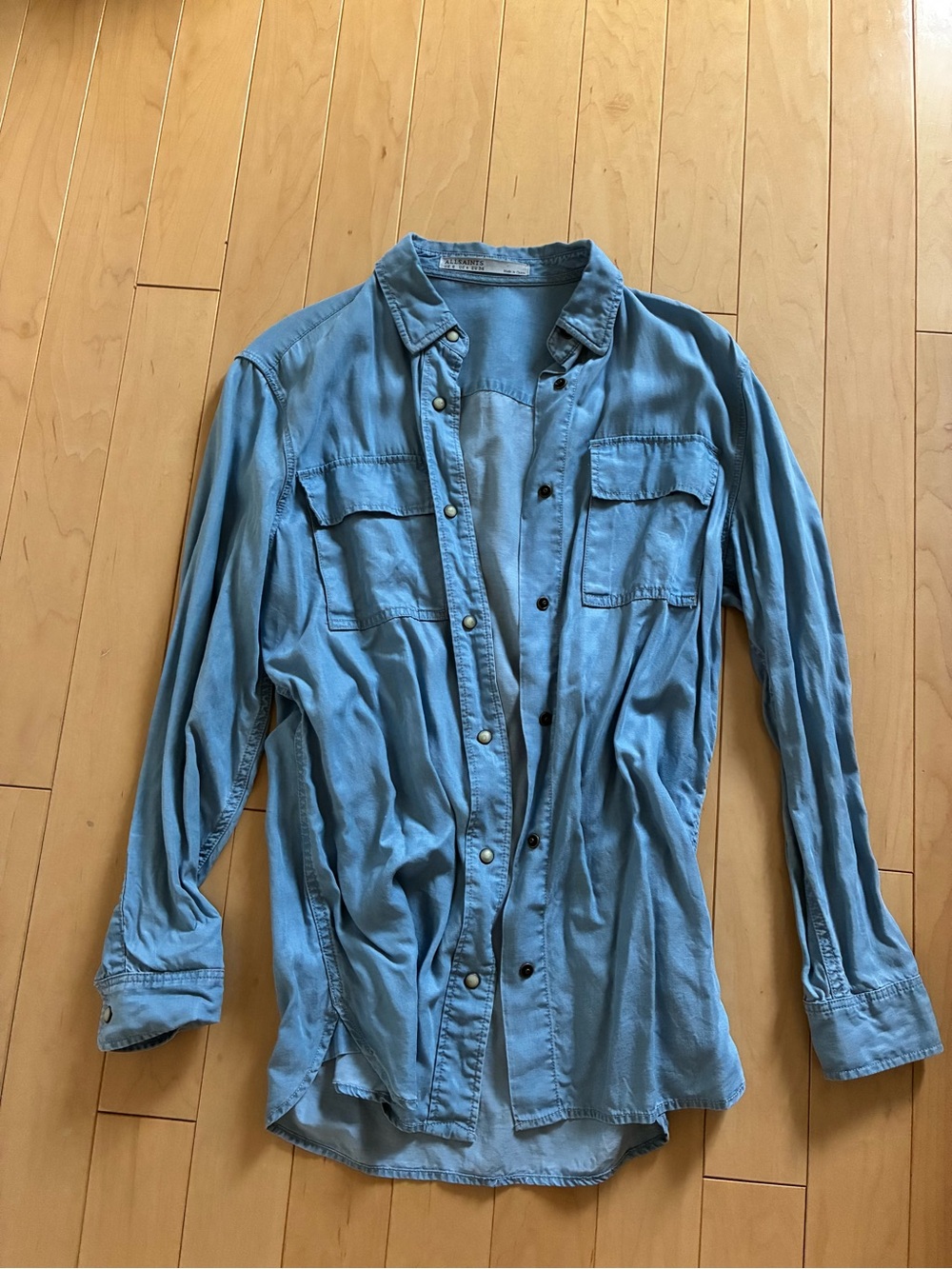 All Saints Light Blue Button-Up Denim Shirt